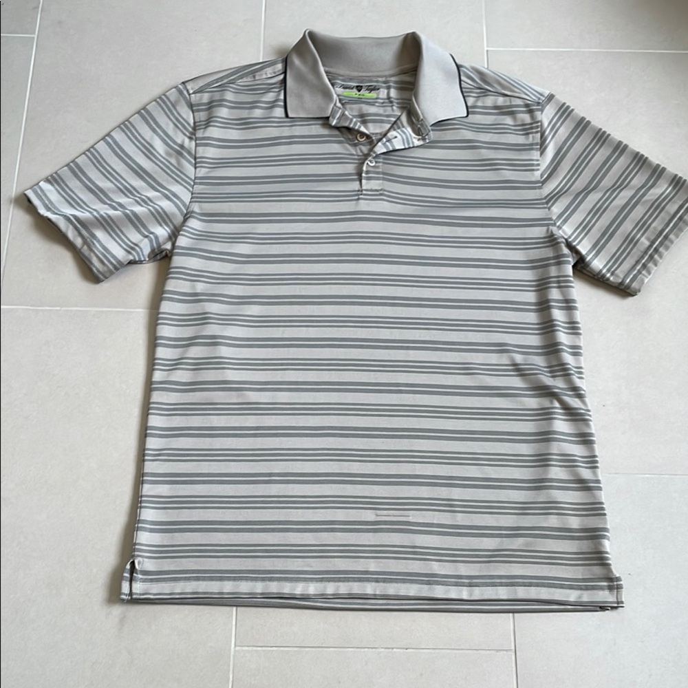 David Taylor Short Sleeve Men's Tan Striped Polo Shirt